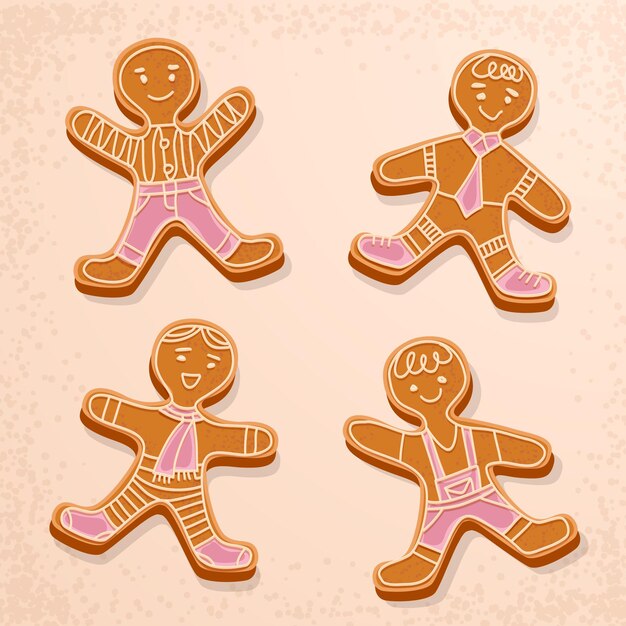 Colección de galletas hombre de jengibre dibujadas a mano