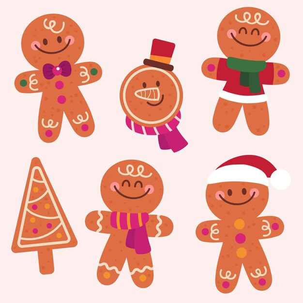 Colección de galletas hombre de jengibre dibujadas a mano