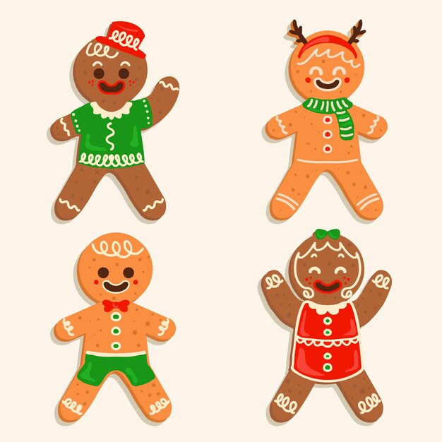 Colección de galletas hombre de jengibre dibujadas a mano