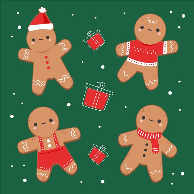 Colección de galletas hombre de jengibre dibujadas a mano