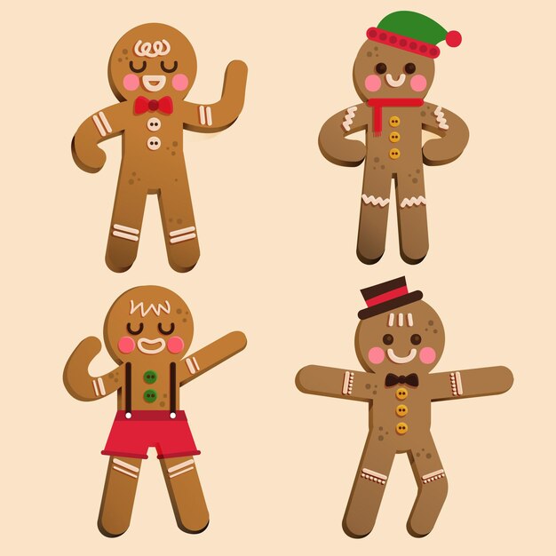 Colección de galletas hombre de jengibre dibujadas a mano