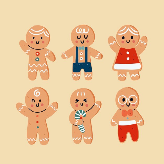 Colección galletas hombre jengibre dibujadas a mano