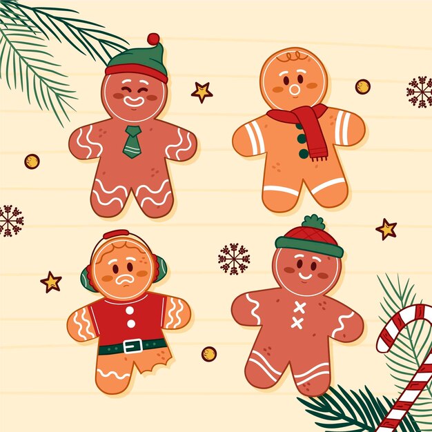 Colección galletas hombre jengibre dibujadas a mano