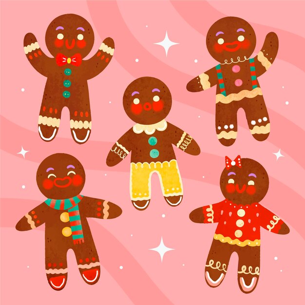 Colección galletas hombre jengibre dibujadas a mano