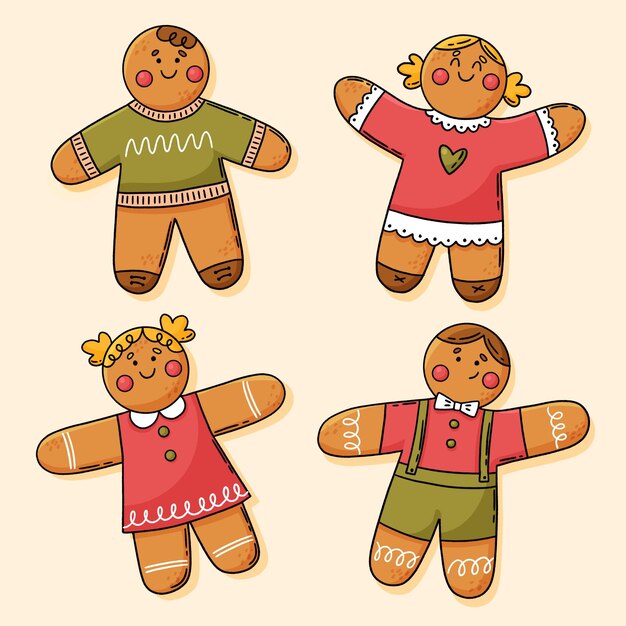 Colección galletas hombre jengibre dibujadas a mano