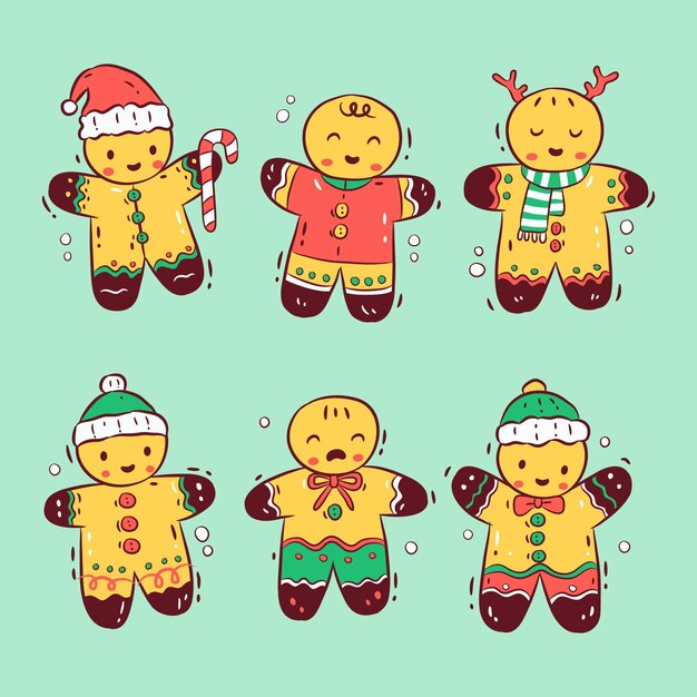 Colección galletas hombre jengibre dibujadas a mano