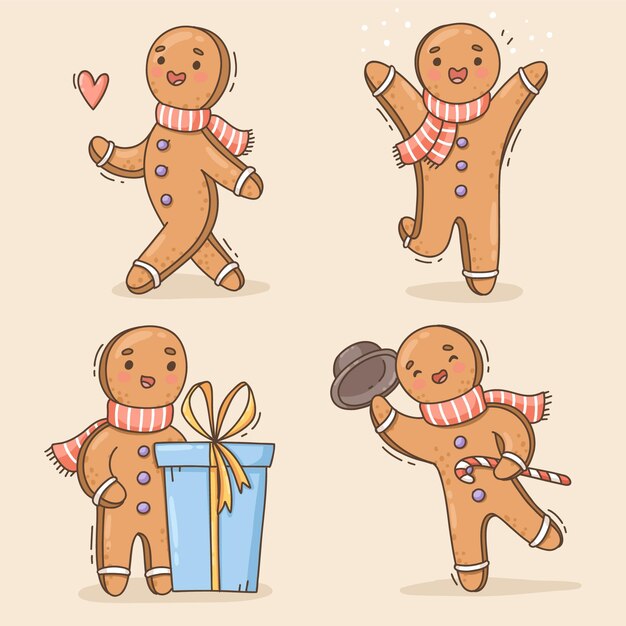 Colección galletas hombre jengibre dibujadas a mano