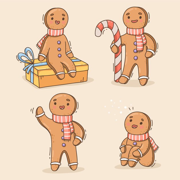Colección galletas hombre jengibre dibujadas a mano