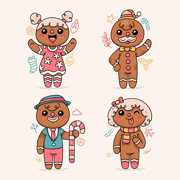 Colección galletas hombre jengibre dibujadas a mano