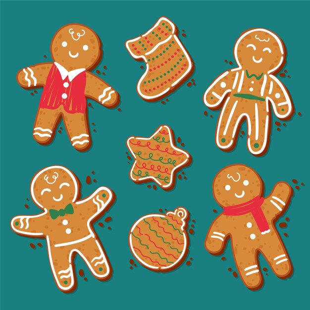 Colección de galletas de hombre de jengibre dibujado a mano