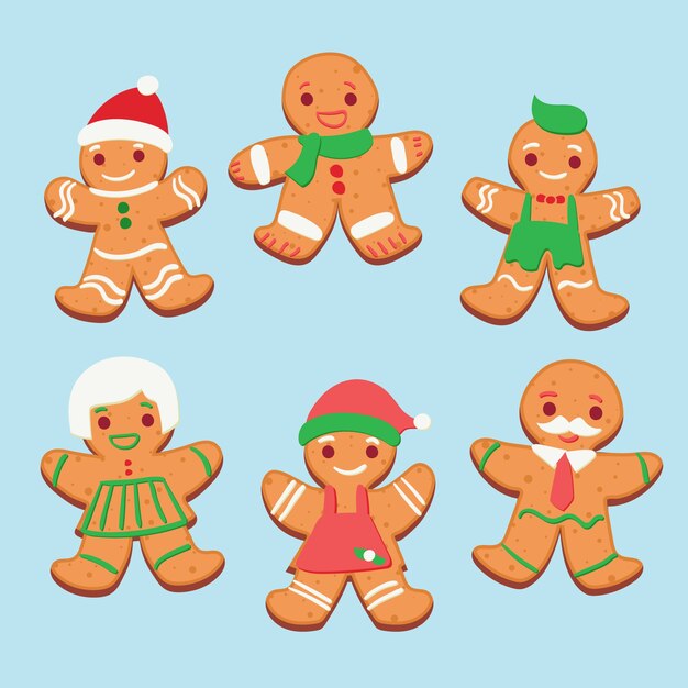 Colección de galletas de hombre de jengibre dibujado a mano