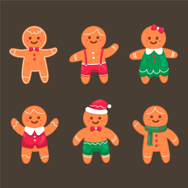 Colección de galletas de hombre de jengibre dibujado a mano
