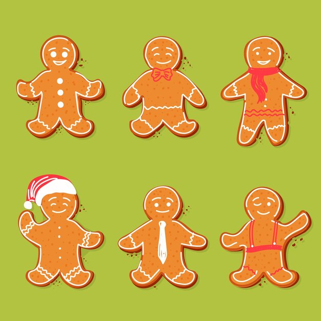 Colección de galletas de hombre de jengibre dibujado a mano