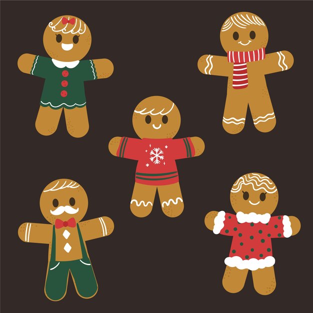 Colección de galletas de hombre de jengibre dibujado a mano