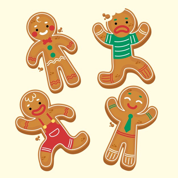 Colección de galletas de hombre de jengibre dibujado a mano