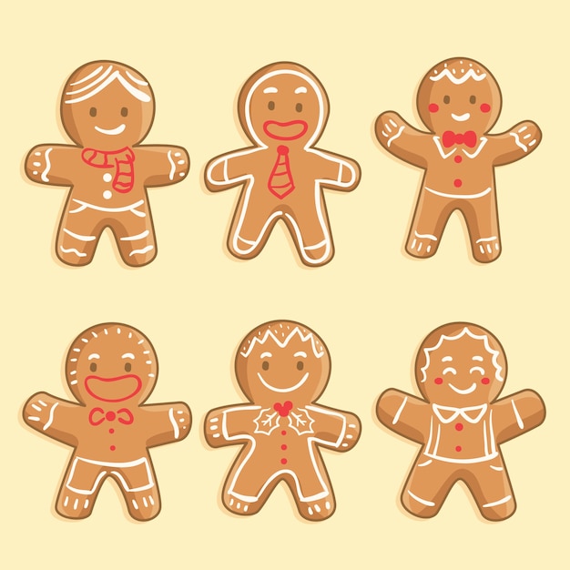 Colección de galletas de hombre de jengibre dibujado a mano