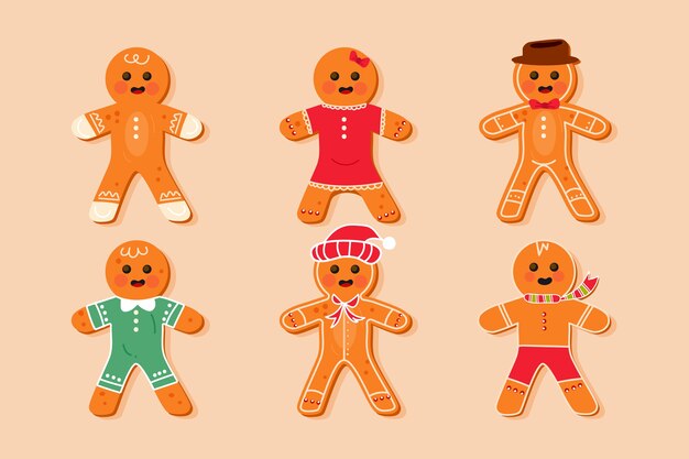 Colección de galletas de hombre de jengibre dibujado a mano