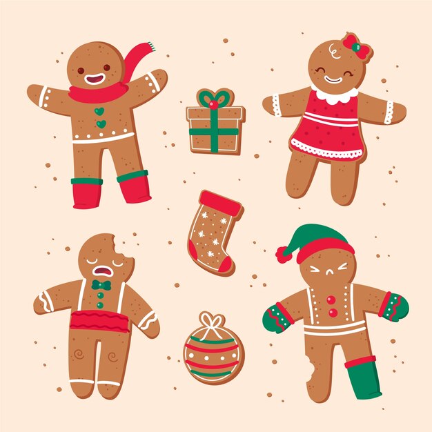 Colección de galletas de hombre de jengibre dibujado a mano