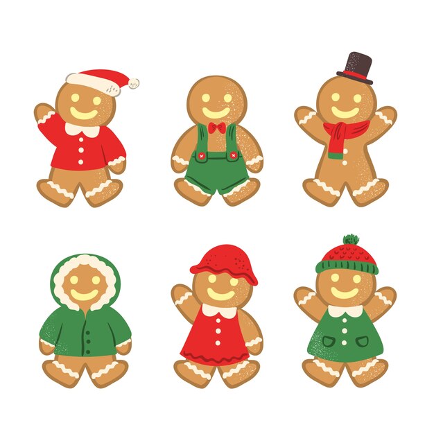 Colección de galletas de hombre de jengibre dibujado a mano