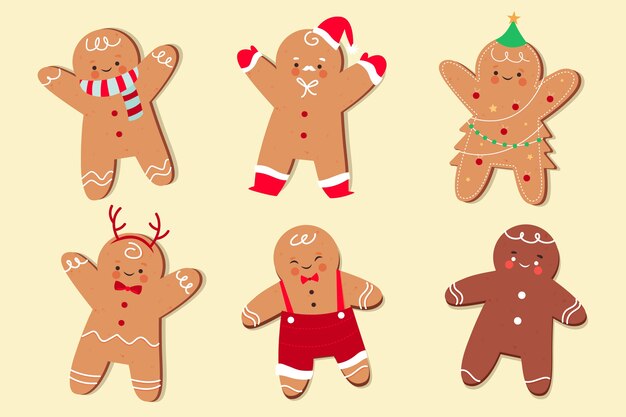 Colección de galletas de hombre de jengibre dibujado a mano