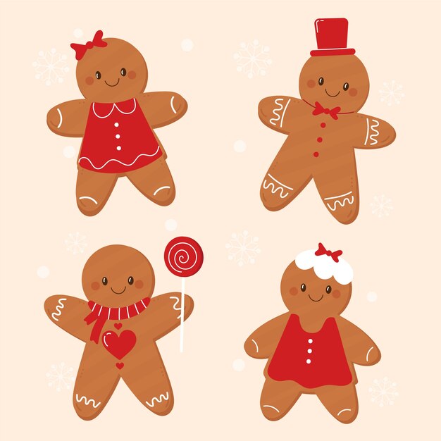 Colección de galletas de hombre de jengibre de diseño plano