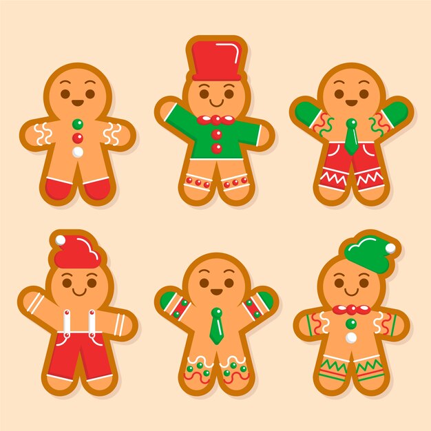 Colección de galletas de hombre de jengibre en diseño plano