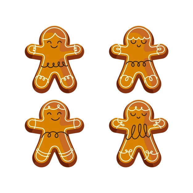 Colección de galletas de hombre de jengibre en diseño plano