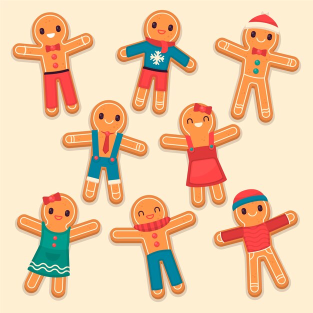Colección de galletas de hombre de jengibre de diseño plano