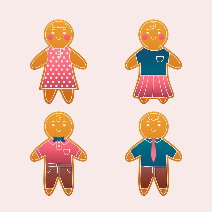 Vector gratuito colección de galletas de hombre de jengibre de diseño plano