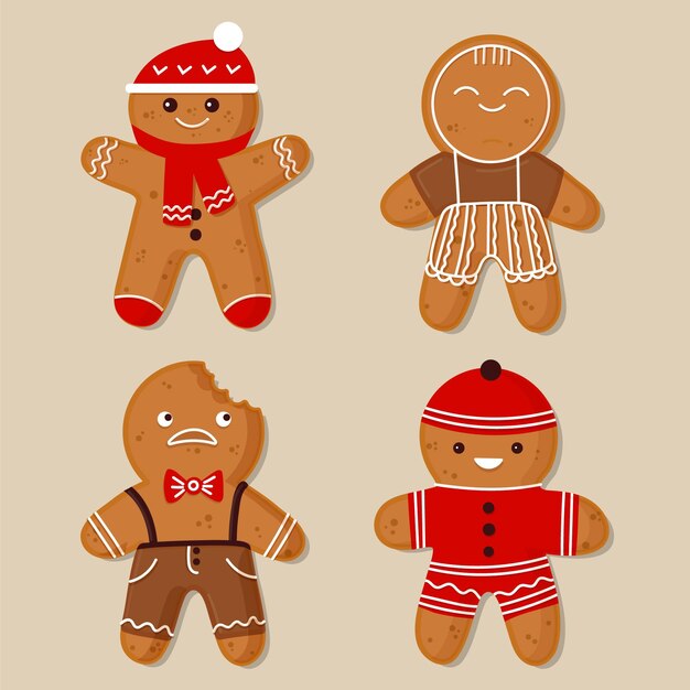 Colección de galletas de hombre de jengibre de diseño plano