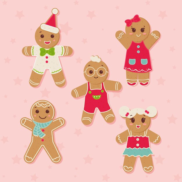 Colección de galletas de hombre de jengibre de diseño plano