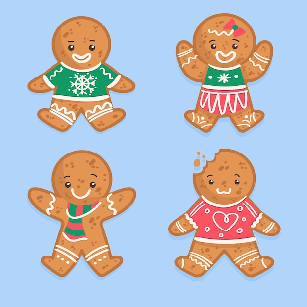 Colección de galletas de hombre de jengibre de diseño plano