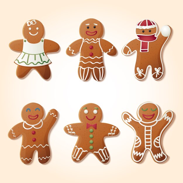 Colección de galletas de hombre de jengibre realista