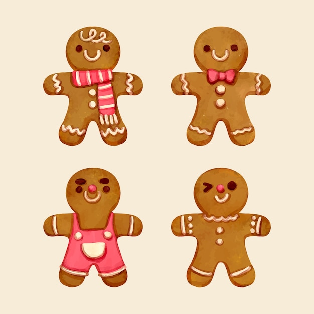 Colección de galletas de hombre de pan de jengibre de acuarela