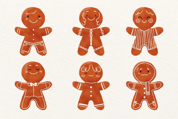 Colección de galletas de hombre de pan de jengibre de acuarela