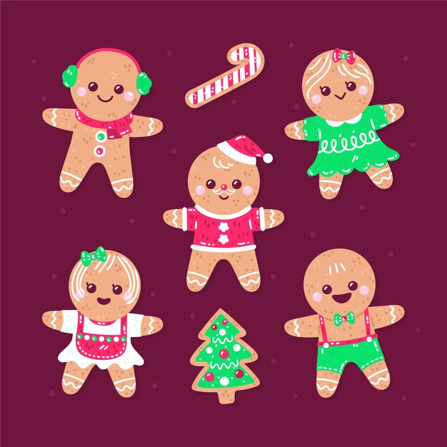 Colección galletas hombre pan de jengibre planas dibujadas a mano