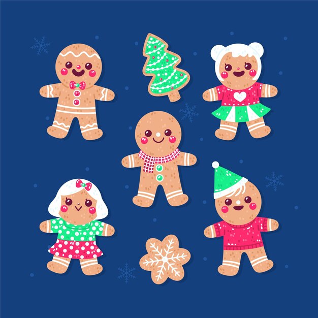 Colección galletas hombre pan de jengibre planas dibujadas a mano