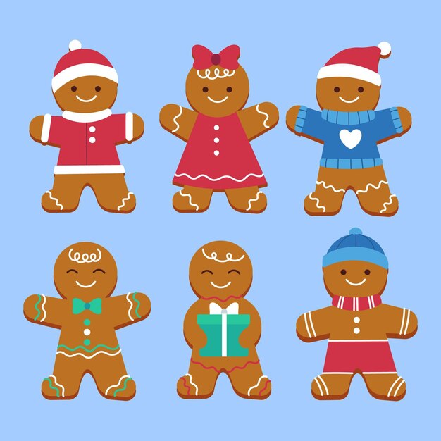Colección galletas hombre pan de jengibre planas dibujadas a mano