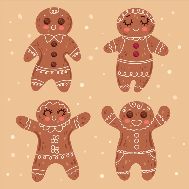 Colección galletas hombre pan de jengibre planas dibujadas a mano
