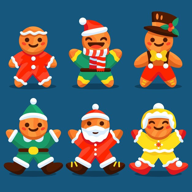 Colección galletas hombre pan de jengibre planas dibujadas a mano
