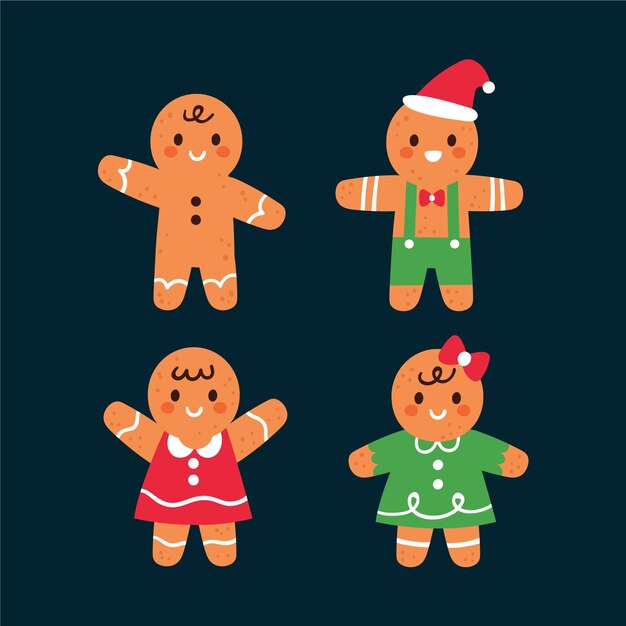 Colección galletas hombre pan de jengibre planas dibujadas a mano
