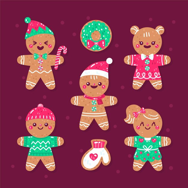Colección galletas hombre pan de jengibre planas dibujadas a mano