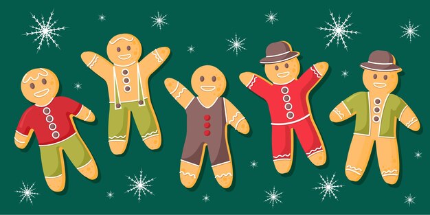 Colección galletas hombre pan de jengibre planas dibujadas a mano