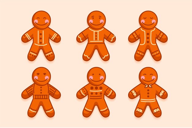 Colección galletas hombre pan de jengibre planas dibujadas a mano