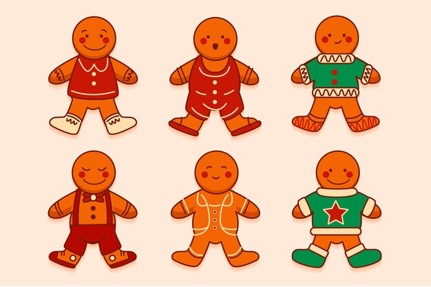 Colección galletas hombre pan de jengibre planas dibujadas a mano