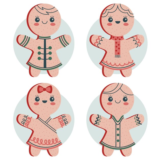 Colección galletas hombre pan de jengibre planas dibujadas a mano