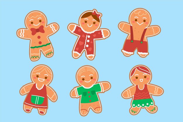 Colección galletas hombre pan de jengibre planas dibujadas a mano