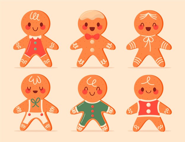 Colección galletas hombre pan de jengibre planas dibujadas a mano