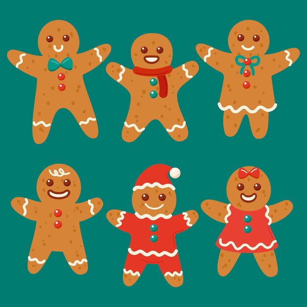 Colección galletas hombre pan de jengibre planas dibujadas a mano