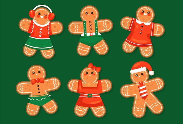 Colección galletas hombre pan de jengibre planas dibujadas a mano